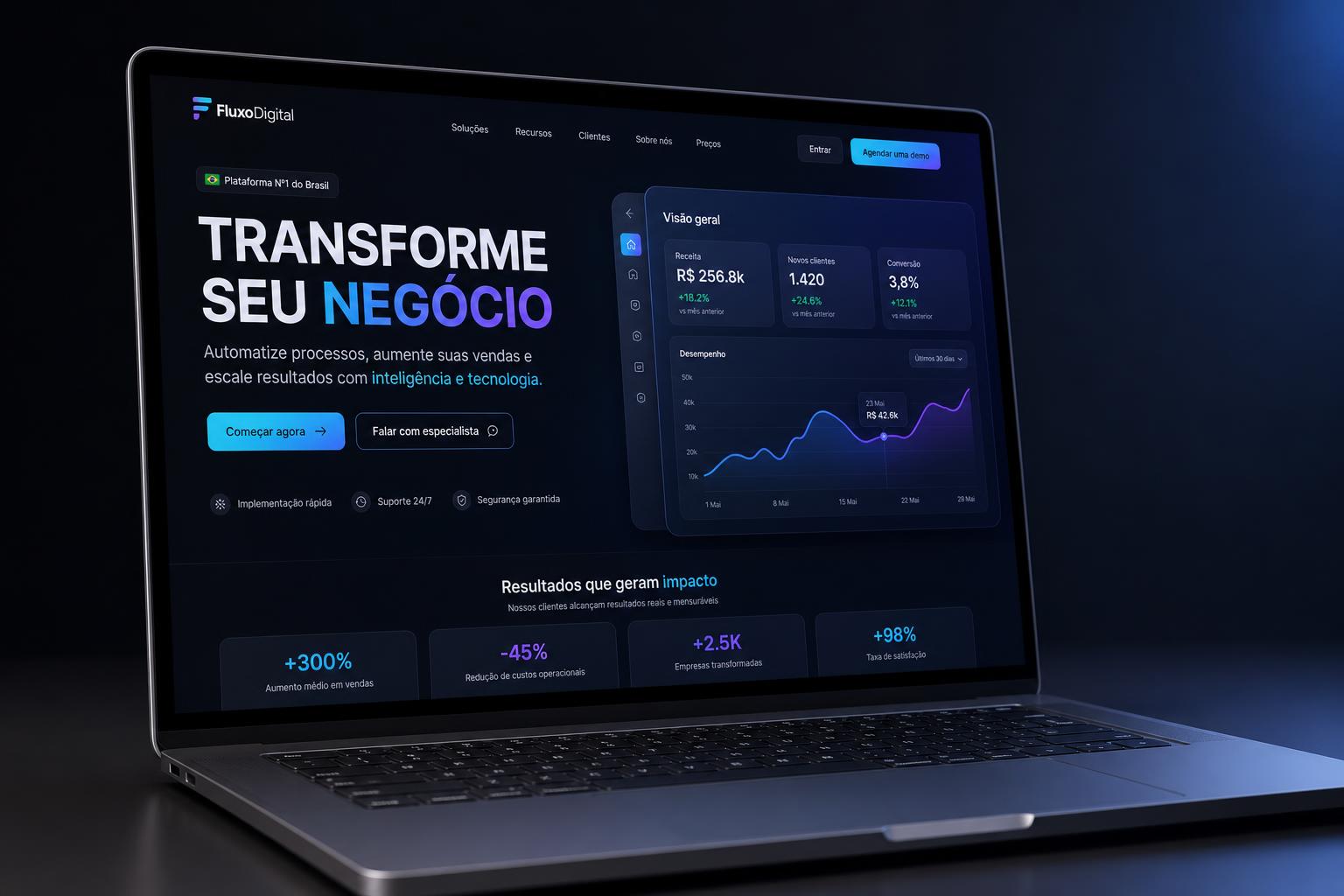 Exemplo de site institucional moderno criado pela BL4 TECH